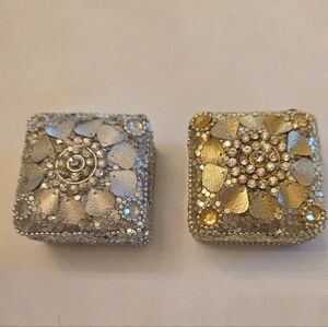 Jeweled Trinket Boxes Set of 2 | Gold & Silver | Rhinestone Keepsake Boxes
